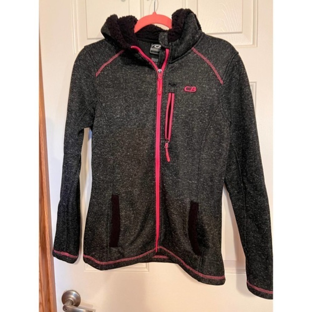 CB Hooded Causal Jacket Sherpa Hood & Trimmed Pockets Black‎ Pink Fitted Size M